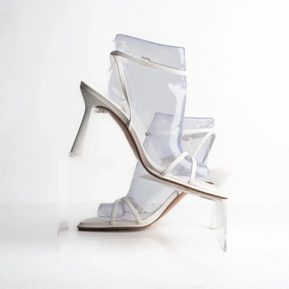Zara Womens Crossed Strap Heels Sandals White Leather 2337/110 US 9 EU 40 NWT - Picture 3 of 8